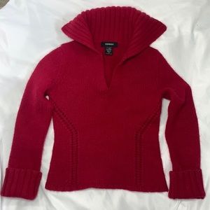 Red, V-neck, Sweater